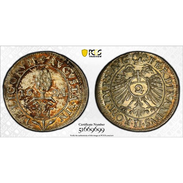 AUGSBURG: Free Imperial City, AR 2 kreuzer, 1624, PCGS MS63
