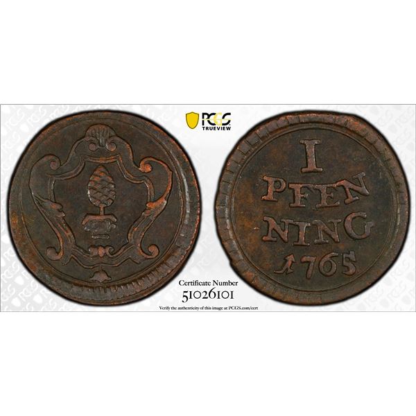 AUGSBURG: Franz I, 1745-1765, AE pfennig, 1765, PCGS AU55