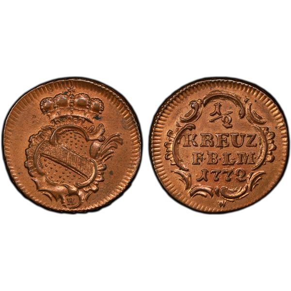 BADEN: Magdalena Wilhelmine & Karl August, margrave, 1771-1803, AE 1/2 kreuzer, Karlsruhe, 1772, PCG