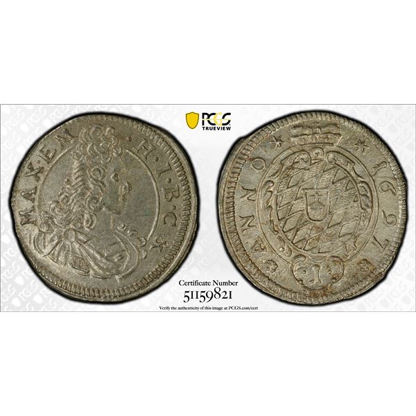 BAVARIA: Maximilian II Emanuel, 1679-1726, AR kreuzer, 1697, PCGS MS65
