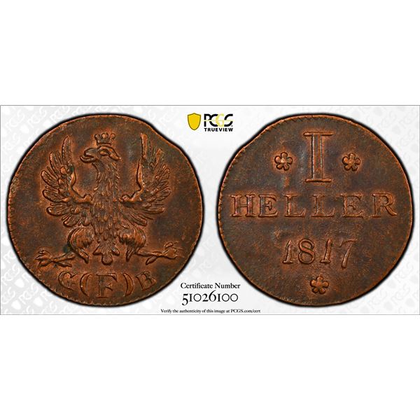 FRANKFURT: Free City, AE heller, 1817-F, PCGS AU50