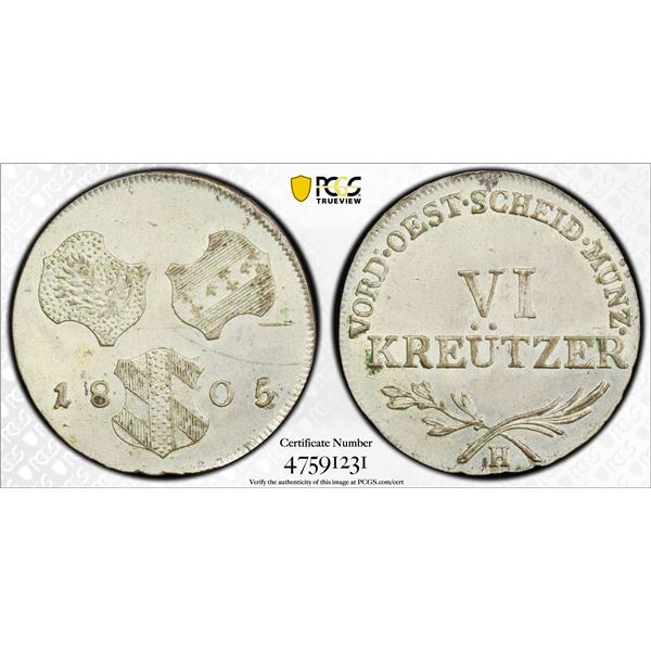 FURTHER AUSTRIA: Franz II, 1792-1805, BI 6 kreuzer, Gunzburg, 1805-H, PCGS MS63