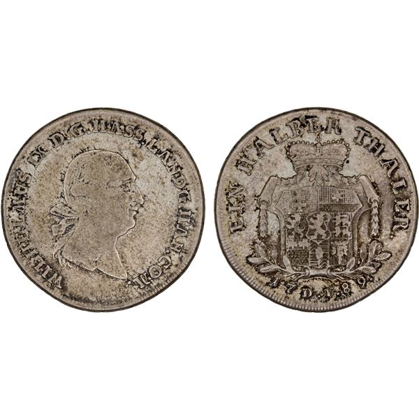 HESSE-CASSEL: Wilhelm IX, 1785-1803, AR 1/2 thaler, 1789, Fine