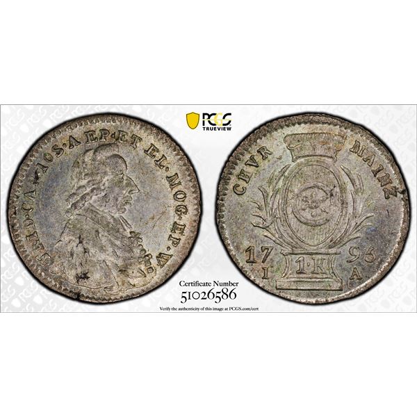 MAINZ: Friedrich Karl Josef von Erthal, Archbishop, 1774-1802, AR kreuzer, 1795, PCGS MS65