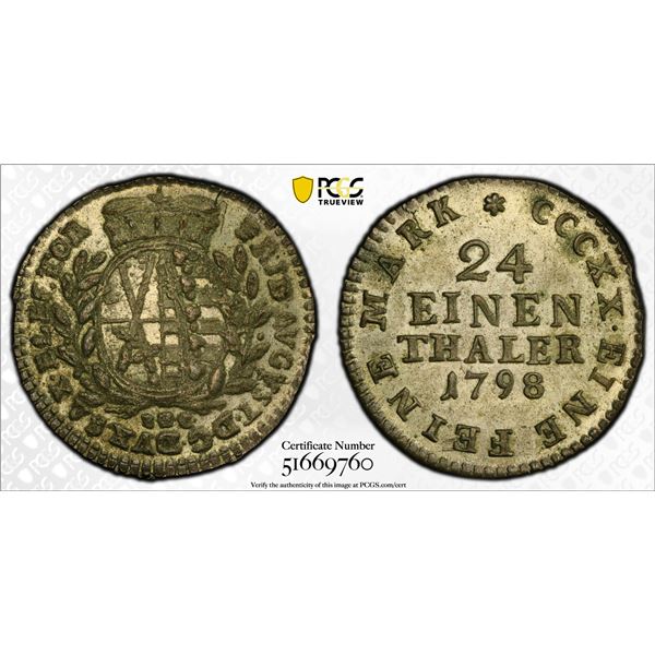 SAXONY: Friedrich August III, Elector, 1763-1806, AR 1/24 thaler, Dresden, 1798, PCGS MS63