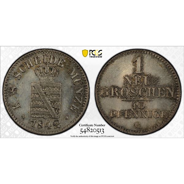 SAXONY: Friedrich August II, 1836-1854, AR groschen, 1842, PCGS MS65