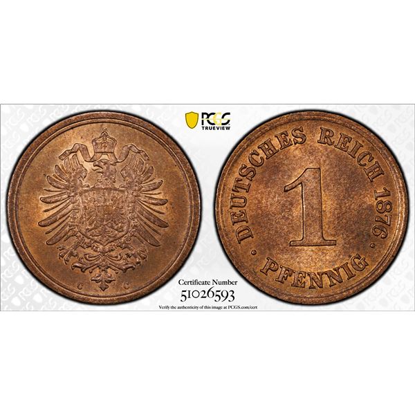 GERMANY: Kaiserreich, AE pfennig, 1876-C, PCGS MS65 RB
