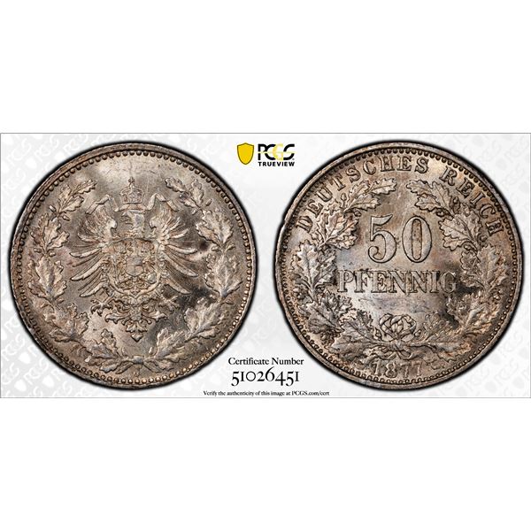 GERMANY: Kaiserreich, AR 50 pfennig, 1877-J, PCGS MS63