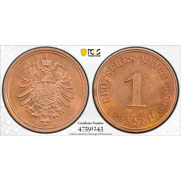 GERMANY: Kaiserreich, AE pfennig, 1899-A, PCGS MS65 RB