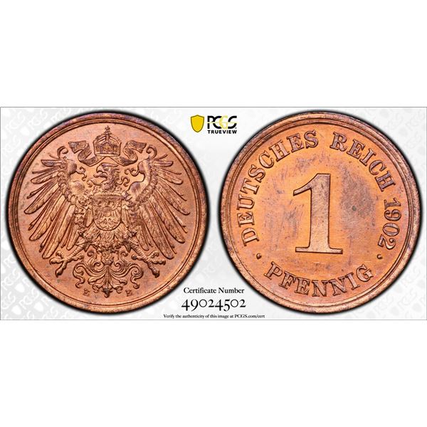 GERMANY: Kaiserreich, AE pfennig, 1902-E, PCGS MS64 RB