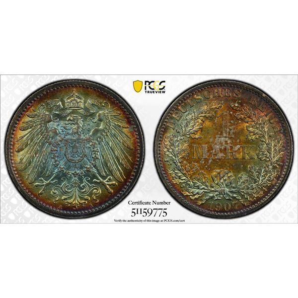 GERMANY: Kaiserreich, AR mark, 1907-A, PCGS MS66