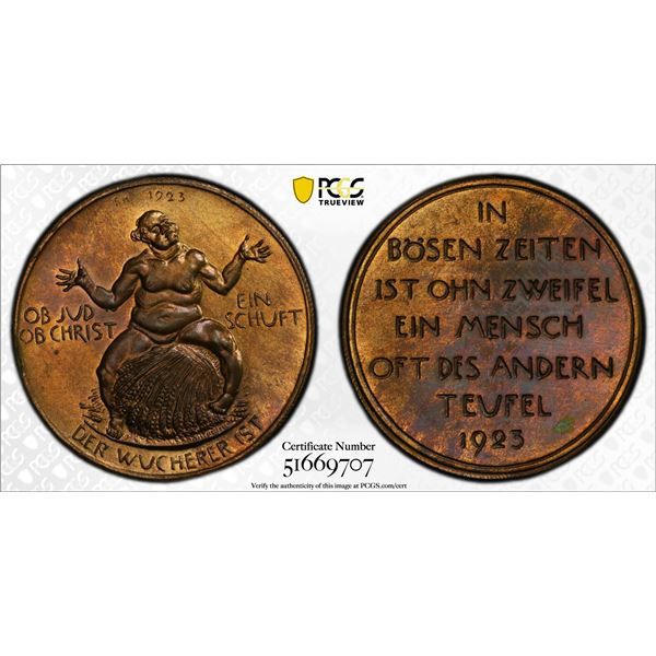 GERMANY: Weimar Republic, AE medal, 1923, PCGS Specimen 65 RB