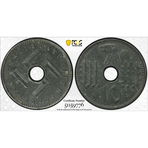 GERMANY: Third Reich, 10 pfennig, 1940-A, PCGS MS62