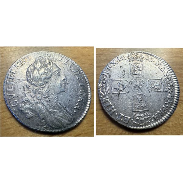 ENGLAND: William III, 1694-1702, AR 6 pence, 1696, AU