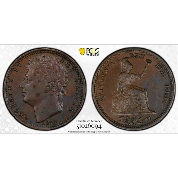 GREAT BRITAIN: George IV, 1820-1830, AE 1/2 farthing, 1828, PCGS UNC details