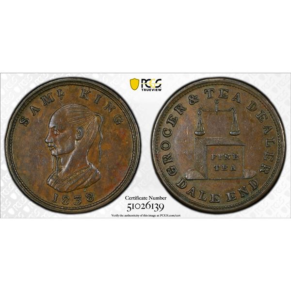 GREAT BRITAIN: AE farthing token, 1838, PCGS MS62 BN