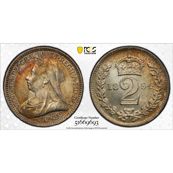 GREAT BRITAIN: Victoria, 1837-1901, AR 2 pence, 1894, PCGS PL65 (Proof Like 65!)