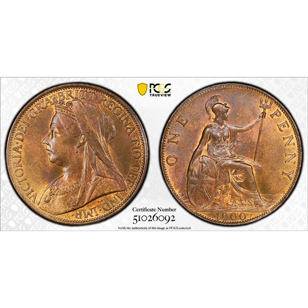 GREAT BRITAIN: Victoria, 1837-1901, AE penny, 1900, PCGS MS64 RB