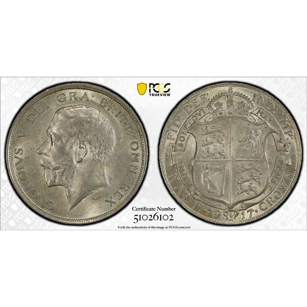 GREAT BRITAIN: George V, 1910-1936, AR 1/2 crown, 1917, PCGS MS63