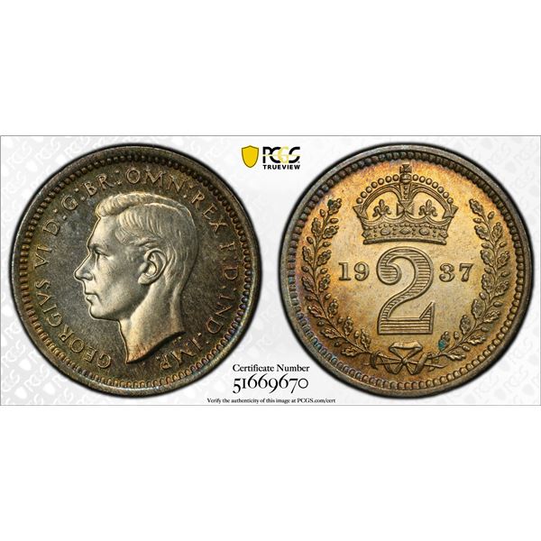GREAT BRITAIN: George VI, 1936-1952, AR 2 pence, 1937, PCGS Proof 67