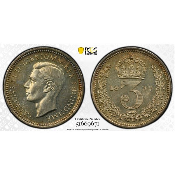 GREAT BRITAIN: George VI, 1936-1952, AR 3 pence, 1937, PCGS Proof 66