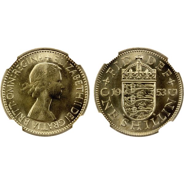GREAT BRITAIN: Elizabeth II, 1952-2022, shilling, 1953, NGC MS66
