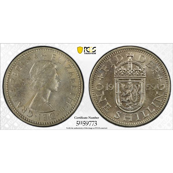 GREAT BRITAIN: Elizabeth II, 1952-2022, 1 shilling, 1959, PCGS MS65