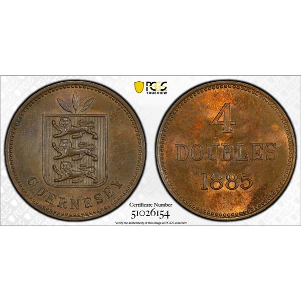 GUERNSEY: Victoria, 1837-1901, AE 4 doubles, 1885, PCGS MS64 BN