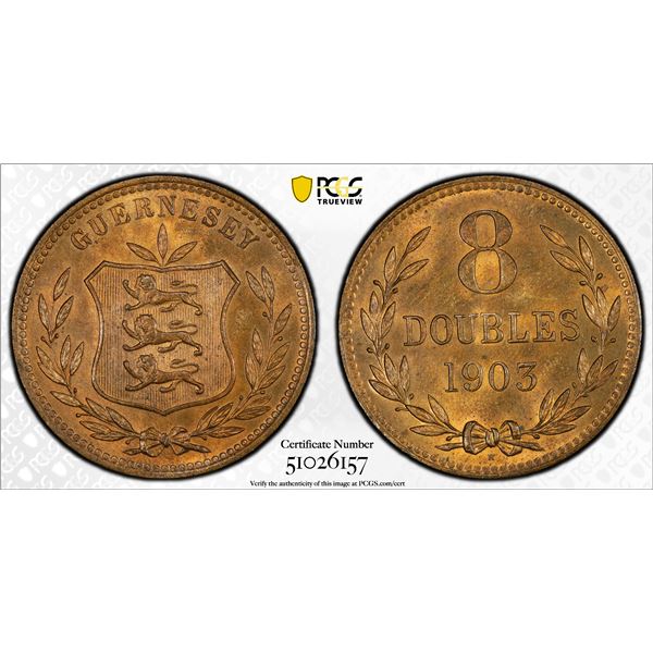 GUERNSEY: Edward VII, 1901-1910, AE 8 doubles, 1903-H, PCGS MS65 RB