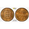 Image 1 : GUERNSEY: George V, 1910-1936, AE 4 doubles, 1918-H, PCGS MS64 RB