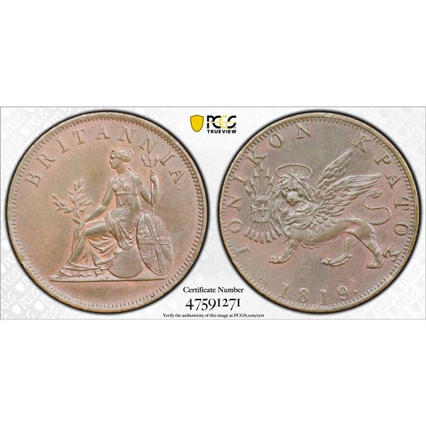IONIAN ISLANDS: British Administration, 1809-1863, AE obol, 1819, PCGS UNC details