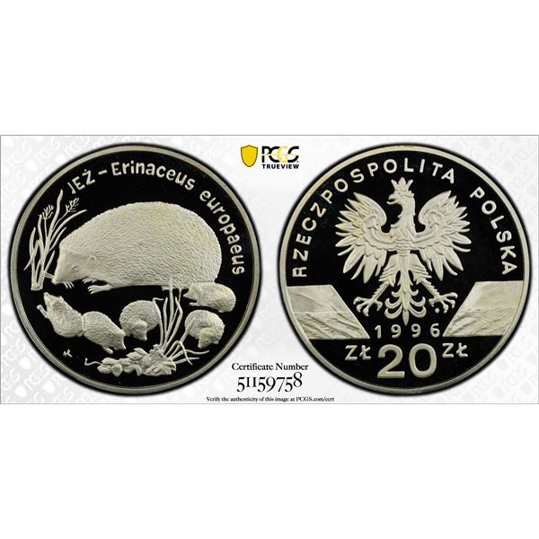 POLAND: Republic, AR 20 zlotych, 1996-MW, PCGS PF69 Deep Cameo