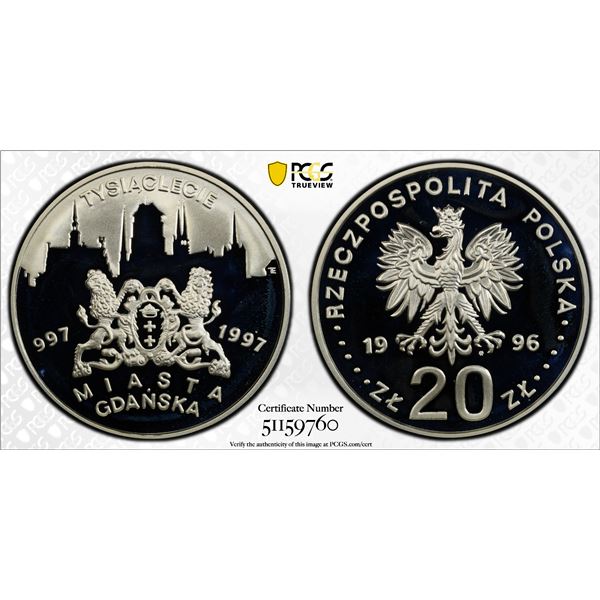 POLAND: Republic, AR 20 zlotych, 1996-MW, PCGS PF68 Deep Cameo
