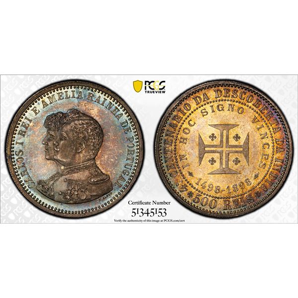 PORTUGAL: Carlos I, 1889-1908, AR 500 reis, 1898, PCGS MS65