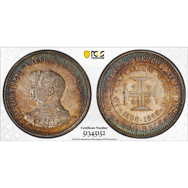 PORTUGAL: Carlos I, 1889-1908, AR 200 reis, 1898, PCGS MS65