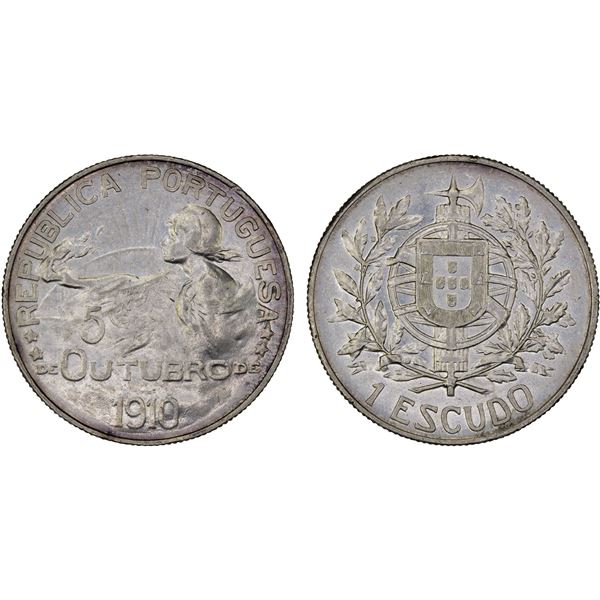 PORTUGAL: Republic, AR escudo, 1910, XF