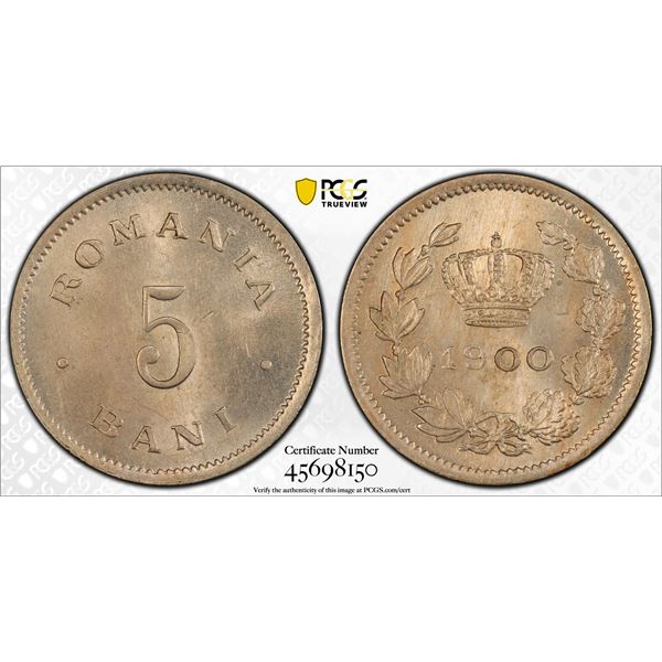 ROMANIA: Carol I, 1881-1914, 5 bani, 1900, PCGS MS64