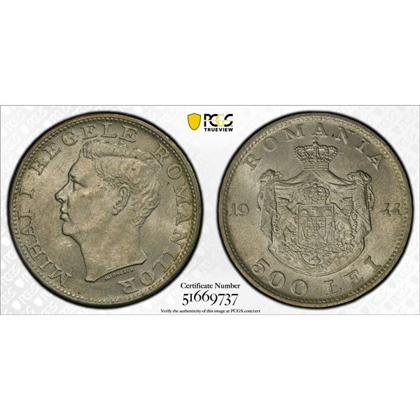 ROMANIA: Mihai I, 1940-1947, AR 500 lei, 1944, PCGS MS62