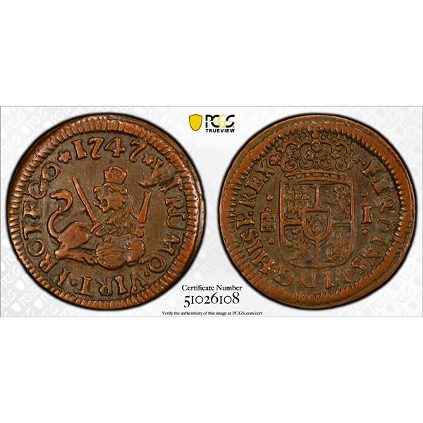 SPAIN: Fernando VI, 1746-1759, AE maravedi, Segovia, 1747, PCGS AU50