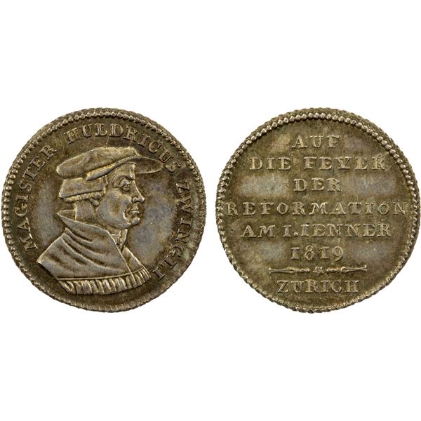 SWITZERLAND: ZÜRICH: Canton, AR medal (3.45g), 1819, Unc