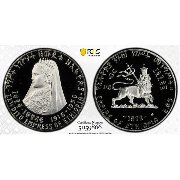 ETHIOPIA: Haile Selassie I, 1930-1974, AR 5 dollars, EE1964 (1972), PCGS PF69 Deep Cameo