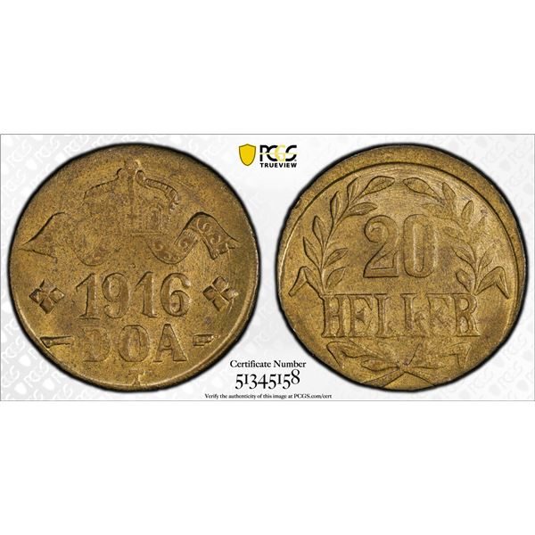 GERMAN EAST AFRICA: Wilhelm II, 1888-1918, 20 heller, 1916-T, PCGS MS64