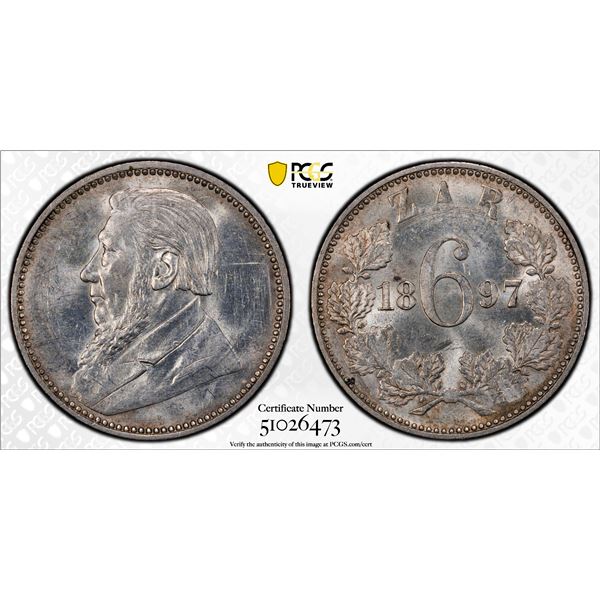 SOUTH AFRICA: Zuid-Afrikaansche Republiek, AR shilling, 1897, PCGS MS63