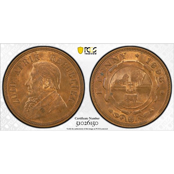 SOUTH AFRICA: Zuid Afrikaansche Republiek, AE penny, 1898, PCGS MS64 RB