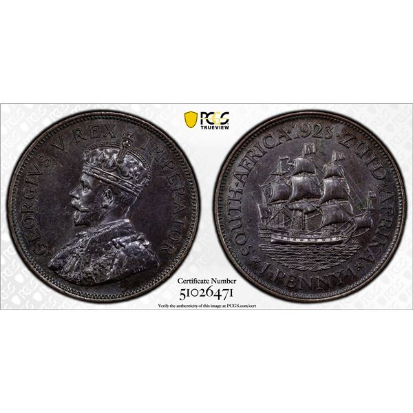 SOUTH AFRICA: George V, 1910-1936, AE penny, 1923, PCGS Proof 64