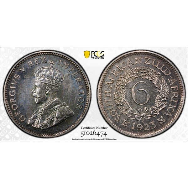 SOUTH AFRICA: George V, 1910-1936, AR 6 pence, 1923, PCGS Proof 63