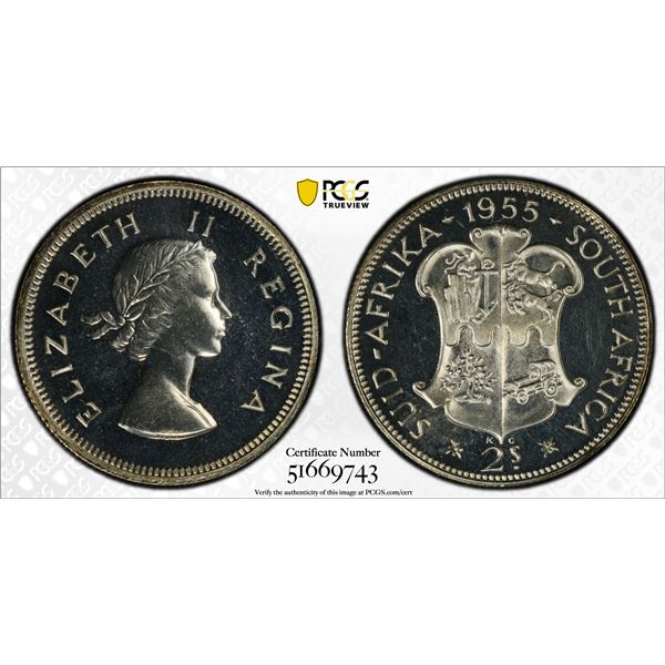 SOUTH AFRICA: Elizabeth II, 1952-1961, AR 2 shillings, 1955, PCGS Proof 65