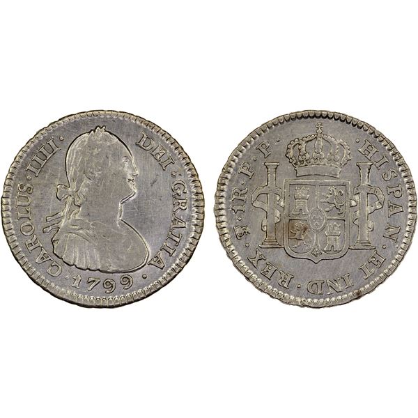 BOLIVIA: Carlos IV, 1788-1808, AR real, 1799-PTS, XF to AU