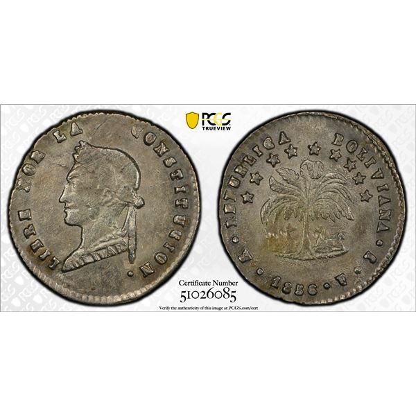 BOLIVIA: Republic, AR ½ sol, 1856-PTS, PCGS AU55