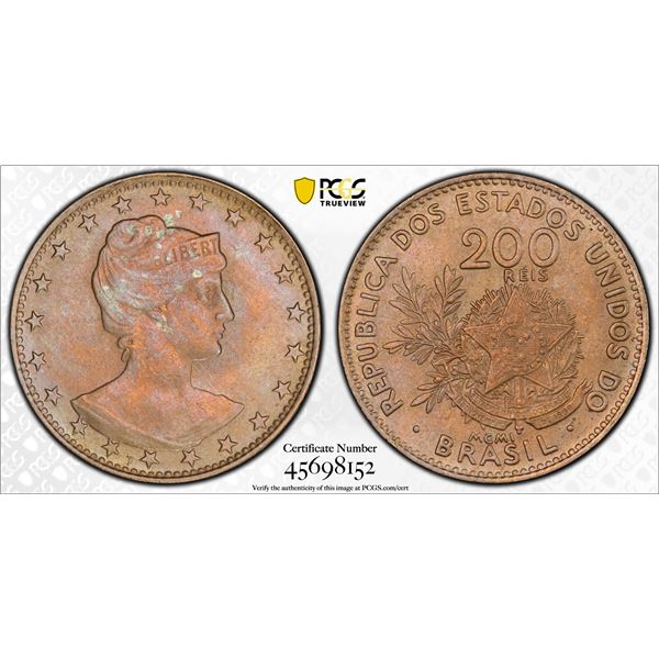 BRAZIL: Republic, 200 reis, 1901, PCGS MS64